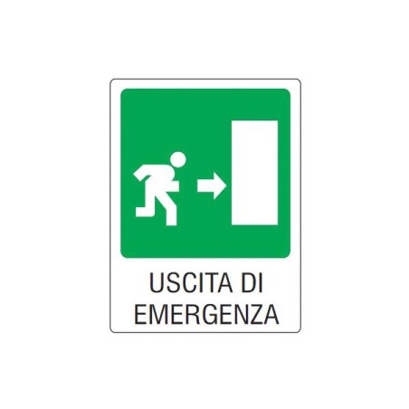 CARTELLO ALL.SICUREZZA 300*200 USCITA EM. A DX