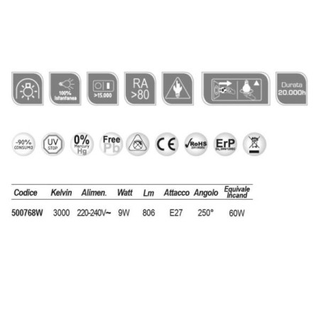 LAMPADA LED GOCCIA  9W E27 3000K 500768W