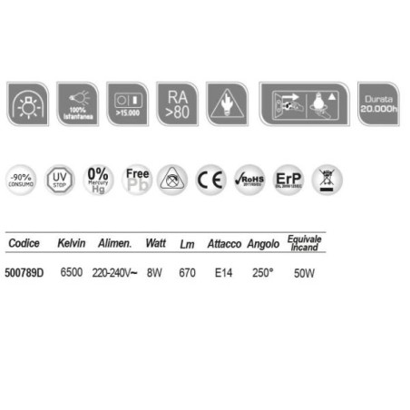 LAMPADA LED SFERA 8W E14 6500K 500789D