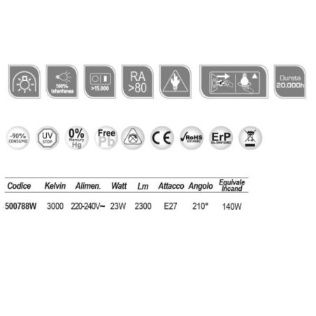 LAMPADA LED GLOBO 23W E27 3000K 500788W