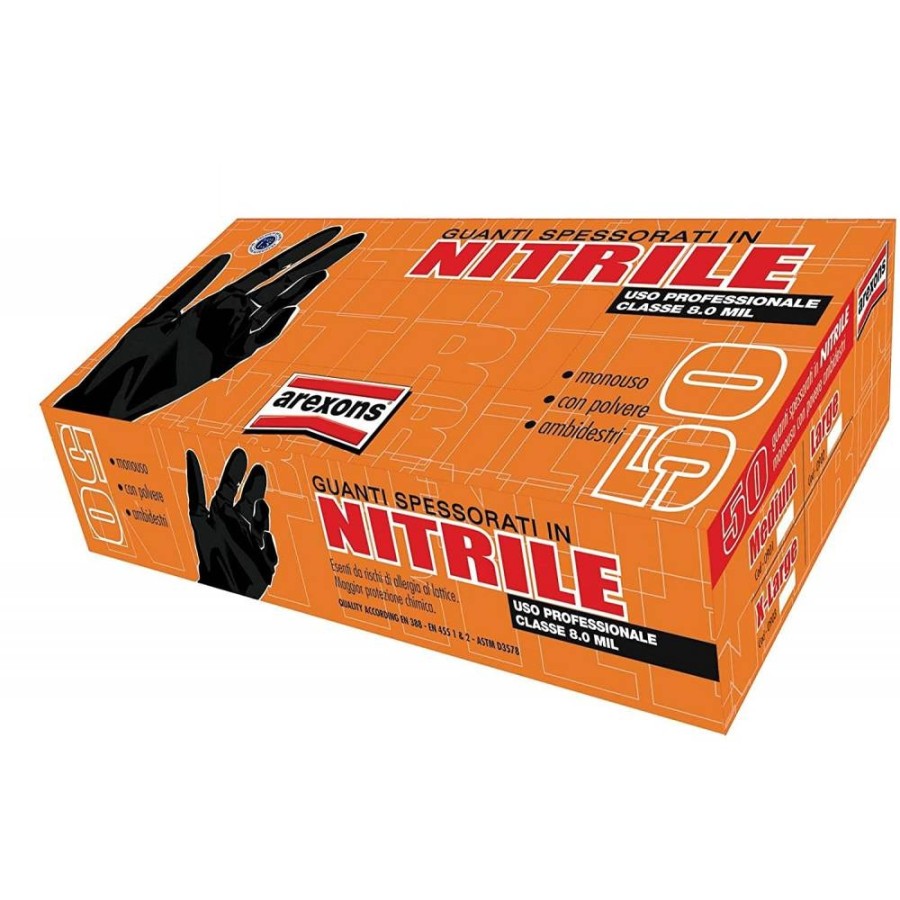 GUANTI NITRILE NERO MEDIUM SPESSORATI CF.DA 50