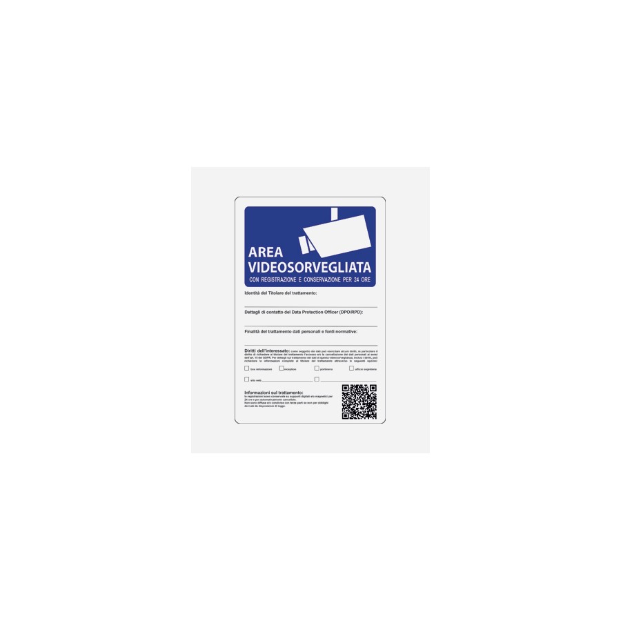 CARTELLO PVC 30*20 AREA VIDEOS. REGISTR.24H