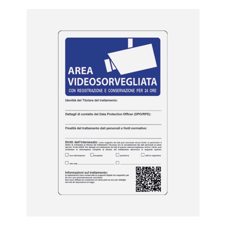 CARTELLO PVC 30*20 AREA VIDEOS. REGISTR.24H