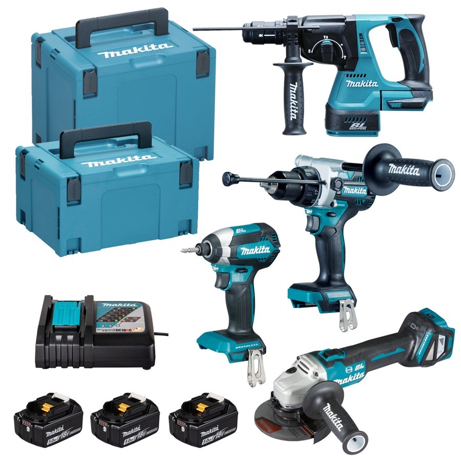 KIT MAKITA DLX4192TJ 5AHX3 (DHP492+DTD153+DGA513+DHR243)